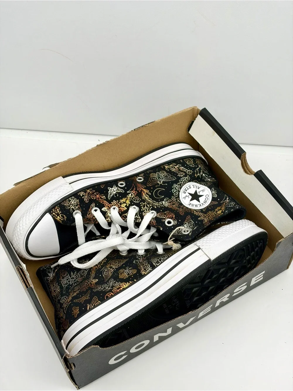 Converse Black High-Top All Star Sneakers with Gold Butterfly Print - Picture 9 of 11